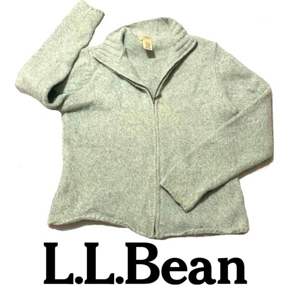 L. L. Bean sweater full zip knit green sweater lambs wool rabbit hair blend XS - Picture 2 of 13